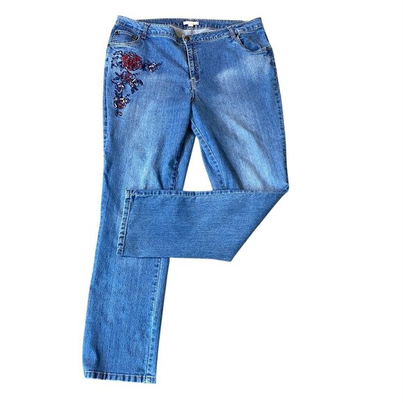 Woman Within Straight Leg Embroidered Blue Jeans Sz 22W Tall #344A - Picture 1 of 9